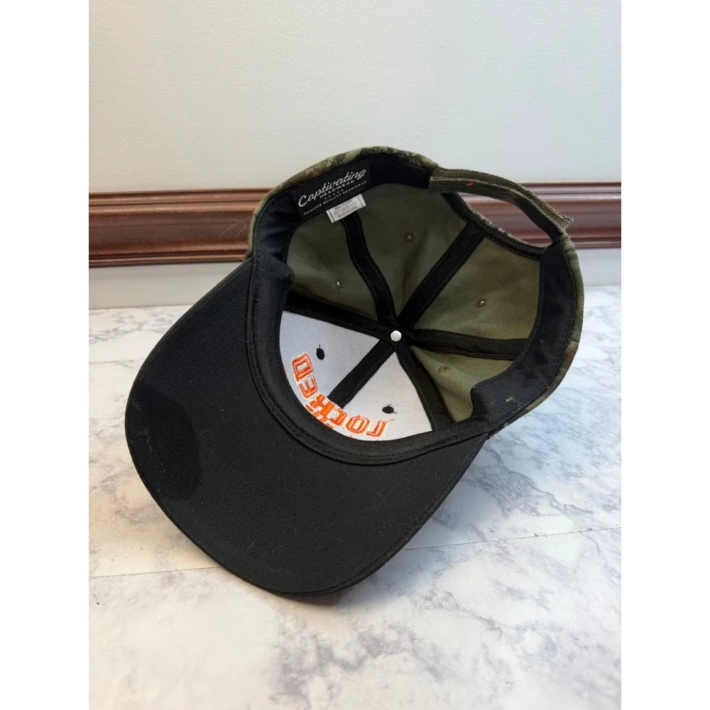 Captivating Headwear Locked and Loaded Camo Trucker Hat Mens Black Orange OSFM